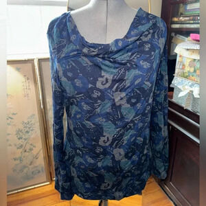 Ibex E.U.C. Diana Cowl Neck Sweater Size Xl blue/Pewter Merino Wool Soft Stretch